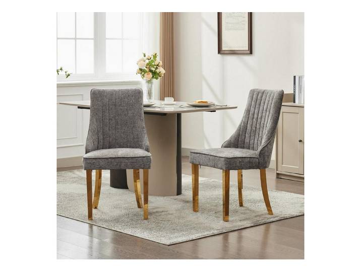 LuxusKollektion Esszimmerstuhl Esszimmerstühle 2er Set Chenille Edelstahlbeine Gold 2er set Grau B