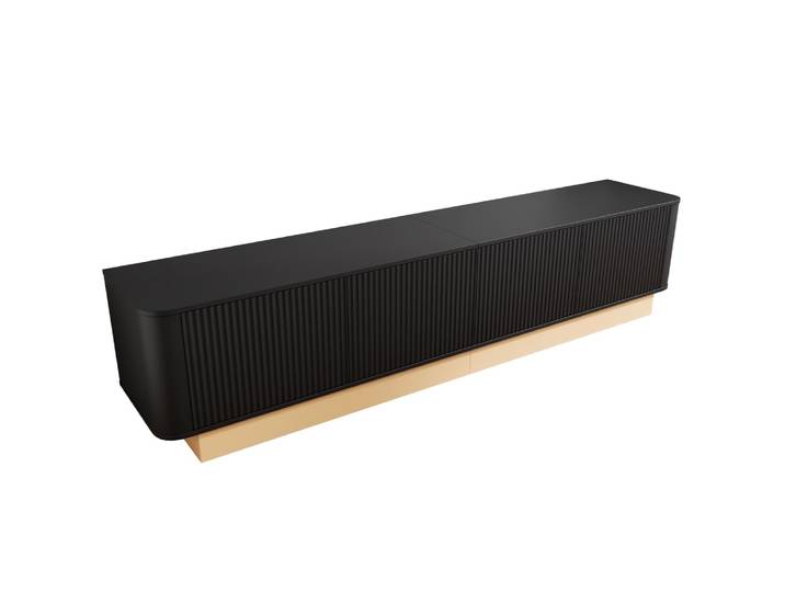 Meuble TV noir design ondulé style luxueux 4 portes 200x40x47,5cm