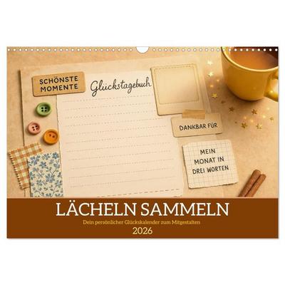 Lächeln sammeln - Dein persönlicher Glückskalender zum Mitgestalten (Wandkalender 2026 DIN A3 quer), CALVENDO Monatskalender