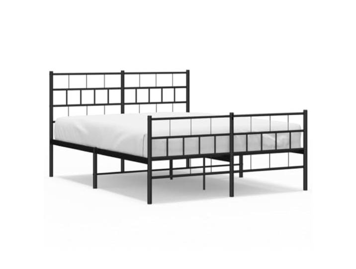 PUGYNBK Bettgestell aus Metall, Schwarz, 140 x 190 cm Pulverbeschichteter Stahl, Metallleisten, Stauraum, Kopfteilstütze