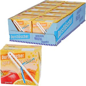 Durstlöscher Saft Apfel-Orange-Zitrone, Trinkpäckchen, je 0,5 Liter, 12 Stück
