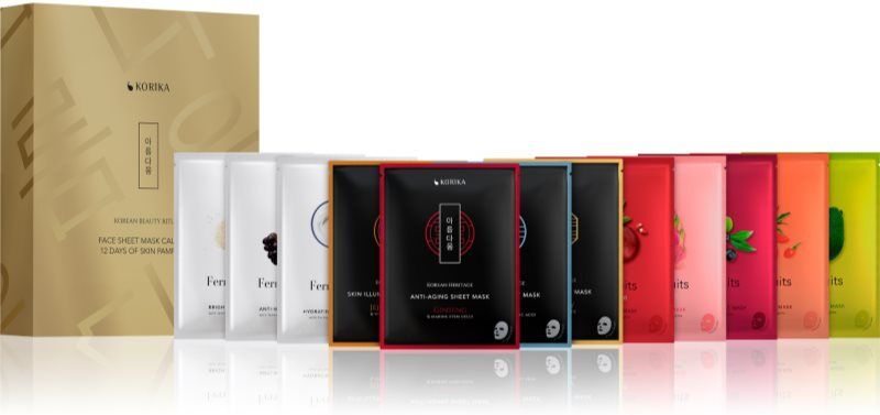 KORIKA Korean Beauty Ritual Face Sheet Mask Calendar - 12 Days of Skin Pampering face mask set