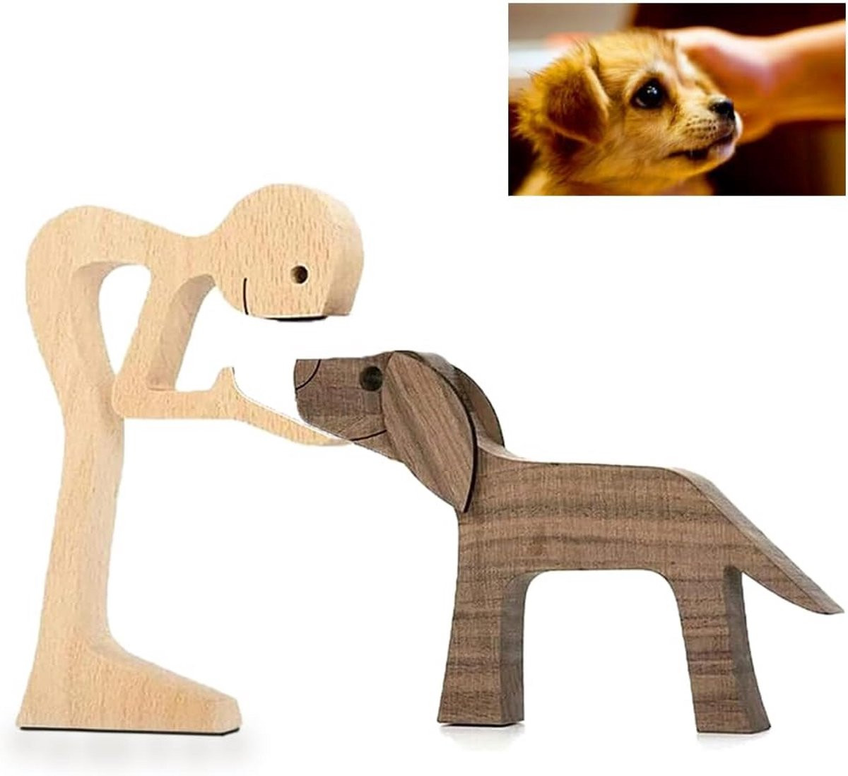Handgemaakt Houten Decoratie Hond en Persoon voor op Tafel