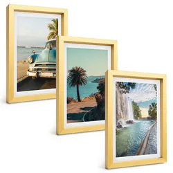 BILDER SET 3er Set - 20x30 cm Goldrahmen - Urlaub Palmen Wasserfall