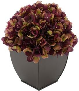 House of Silk Flowers Faux Hydrangea in Matte Brown Tapered Zinc Cube