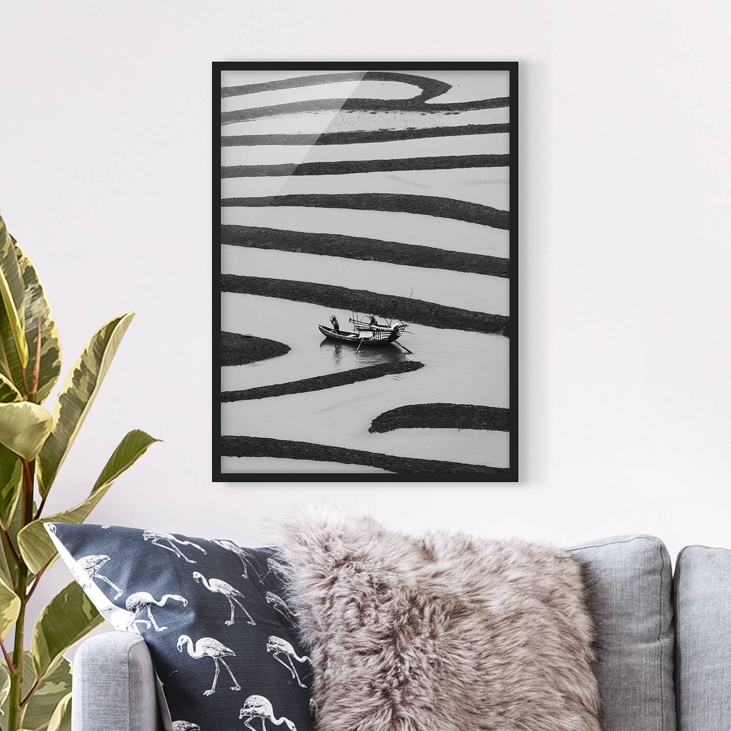 home24 Beauty of Simple Life Wanddecoratie Wit/Zwart, Grenenhout, 50 x 70 cm
