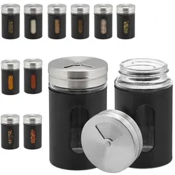 Relaxdays Gewürzstreuer 12er Set Schwarz,Silber,Transparent