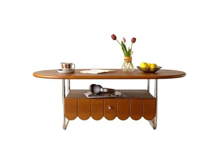 Ptasccne Moderner ovaler Couchtisch mit Edelstahlbeinen for das Wohnzimmer Mehrstufige Aufbewahrungsteetische for kleine Räume couchtisch