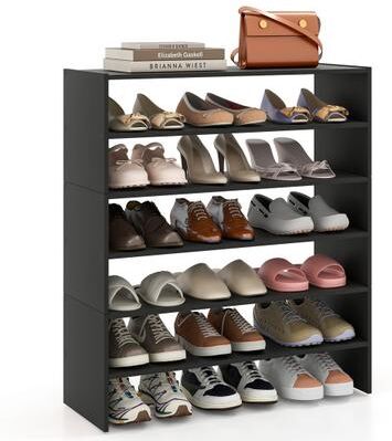 Costway 6-tier Shoe Rack with Anti-tipping Device for Entryway-Black