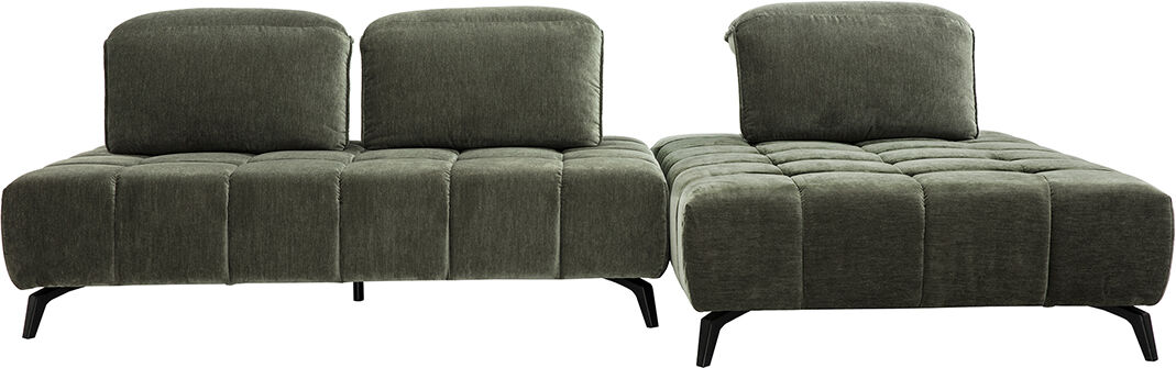 Miliboo Modulares Sofa mit 4 Plätzen und verstellbaren Kopfstützen in Samtoptik in Khaki-Grün und schwarzem Metall OLMO