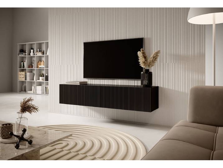 Hänge-Lowboard Veldio Front: MDF Mitteldichte Holzfaserplatte , beschichtet Korpus: Spanplatte, beschichtet Schwarz/Schwarz 140cm