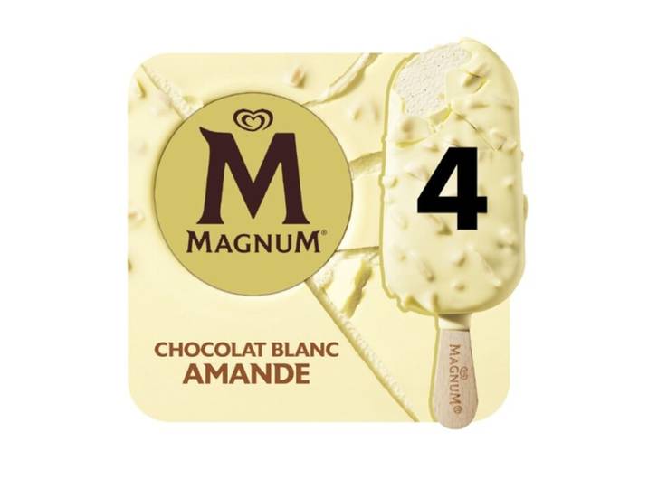 Magnum Bâtonnets de glace Chocolat Blanc Amande 4 x 100 ml