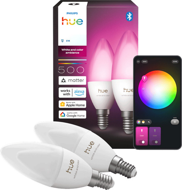 Philips Hue Kaarslamp White and Color E14 Duo Pack LED