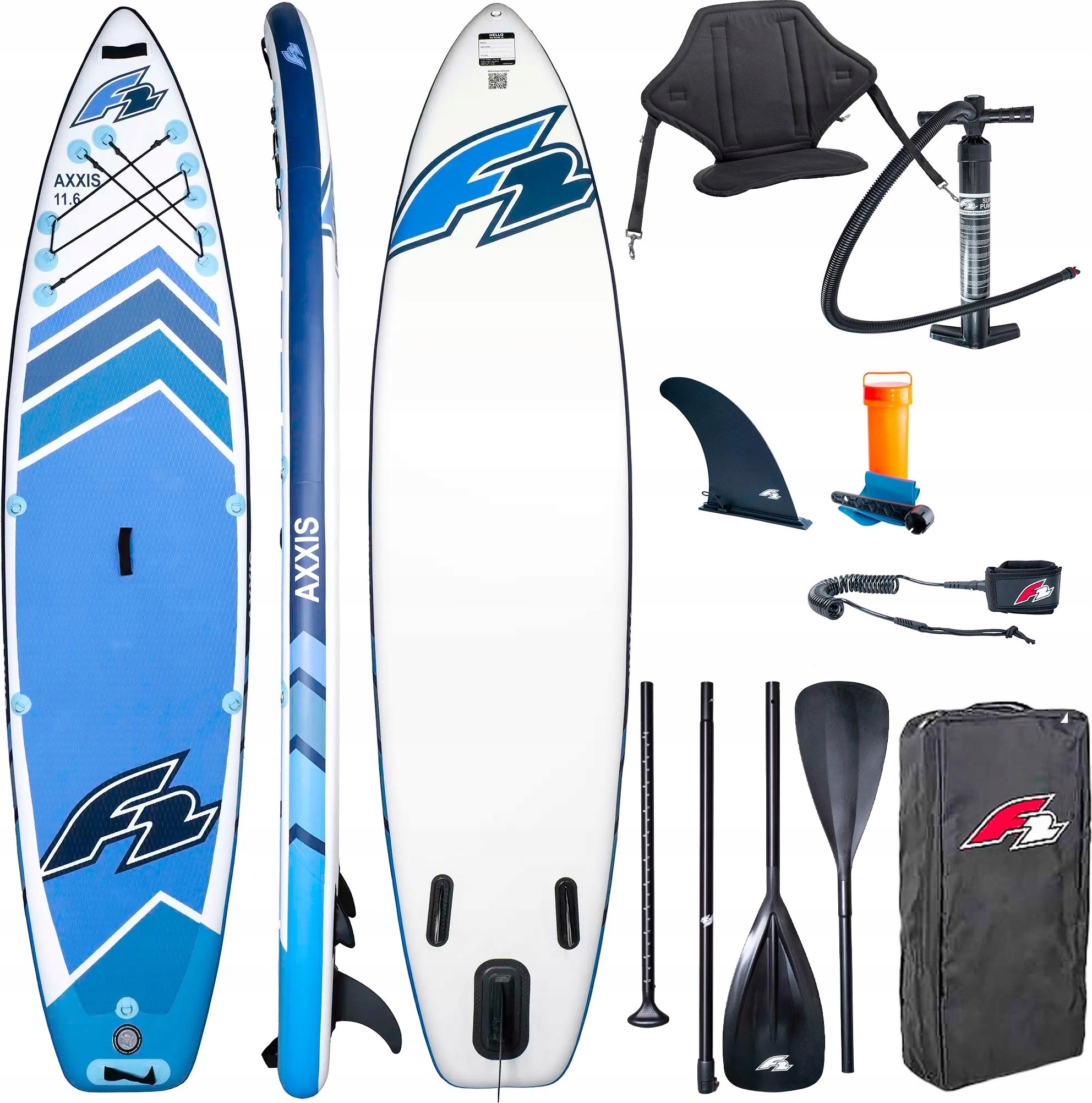 SUP-Board 2-in-1 F2 Axxis 116 Combo mit Paddel und Sitz Touring Light Blue