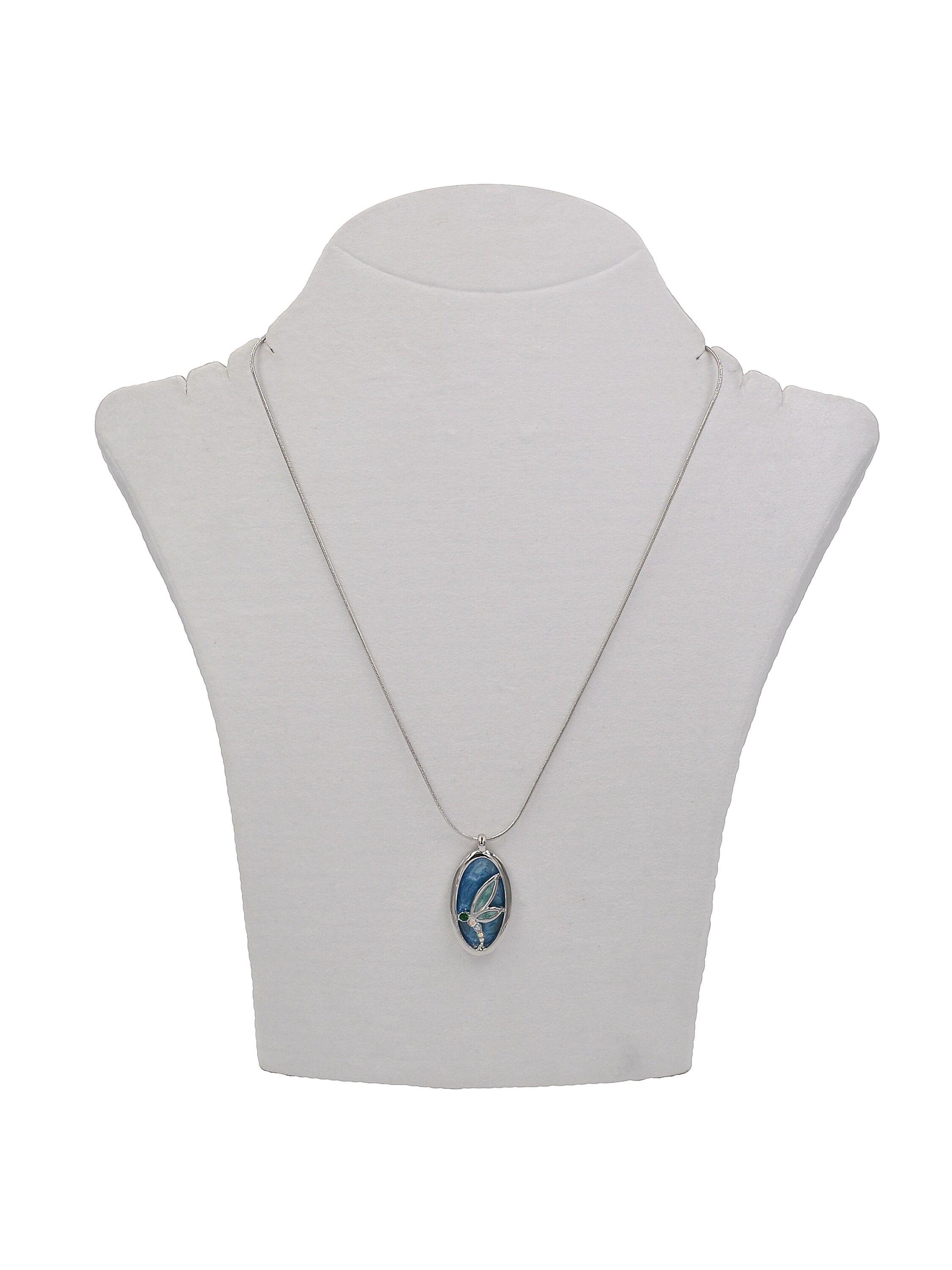 Steuer Modeschmuck Kette Halskette, silberfarben, mit Anhänger Libelle