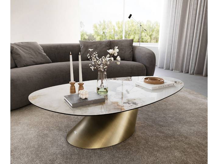 Couchtisch Edge Oval 140x75 cm Keramik Minas Melange Conis Metallic Gold, Couchtische