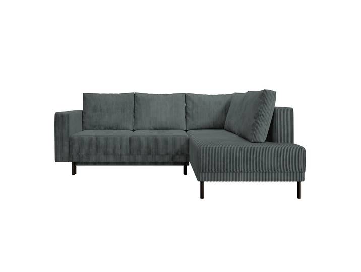 Ecksofa Rodario mit Schlaffunktion und Bettkasten, grauer Cord,