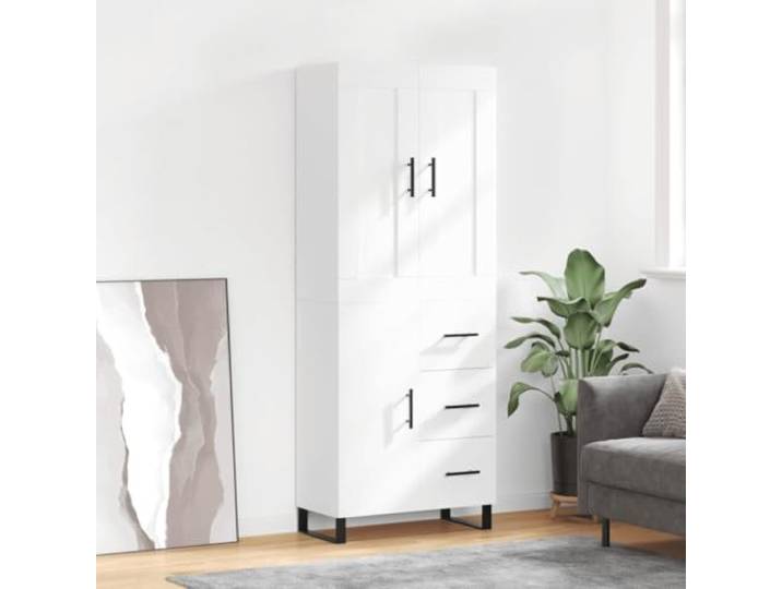 Jkghdrt Highboard Weiß 69,5x34x180 cm Holzwerkstoff mit Türen Stauraum hinter Türen, Metallfüße für Stabilität, glatte Oberfläche, viel Platz, vielseitig einsetzbar