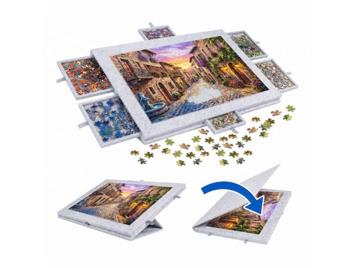 Relaxdays Puzzlebrett Filz 6 Schubladen