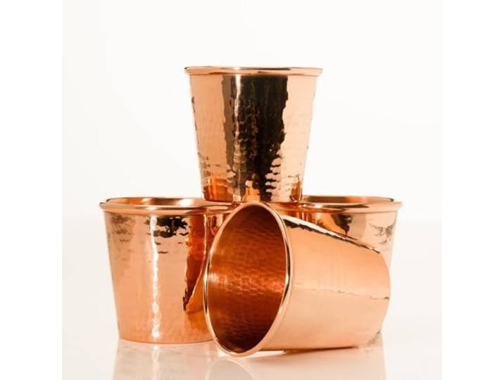 Sertodo Copper CC-18-4 Kupferbecher, handgehämmert, 100% reines Kupfer, Apa-Becher, 530 ml, 4 Stück
