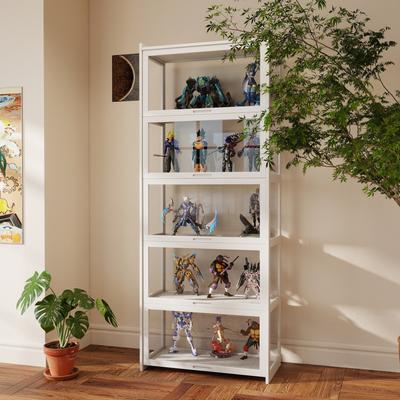 WILK Display Cabinet with Glass Doors, Dustproof Curio Case, Bookcase