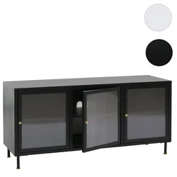 TV-Rack HWC-O87, Lowboard TV-Schrank Sideboard Türen Staufächer Industrial Metall Schilfglas 58x120x40cm ~ schwarz
