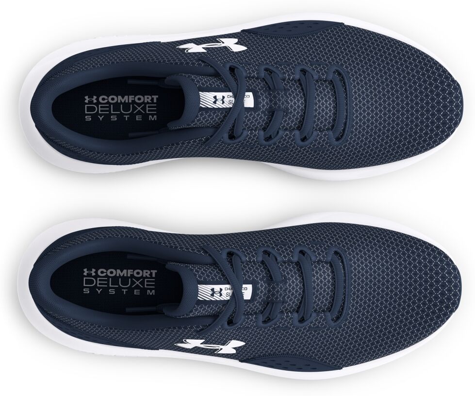 Laufschuh UNDER ARMOUR "UA Charged Surge 4", Herren, Gr. 47, blau (academy, academy, weiß), Synthetik, Textil, Schuhe Laufschuh, Gute Dämpfung academy, academy, weiß 47