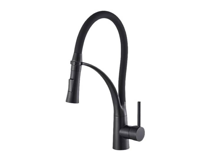 SEPZPRDM Küchenarmaturen aus Gummi in Schwarz/Nickel/Chrom, 360 Grad drehbar, Spültischarmatur, zum Herunterziehen, Mischbatterie für heißes und kaltes Wasser, Mattschwarz