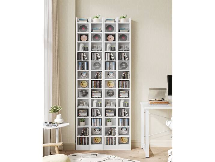 Étagère à CD, support ouvert à 14 niveaux pour CD, étagère multimédia en deux parties, étagère sur pied, meuble de rangement ou vitrine, pour salon
