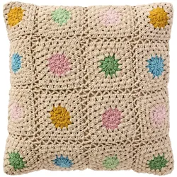 IB Laursen Kissenbezug Gehäkelt mit bunten Blumen, 50 x 50 cm, Natur