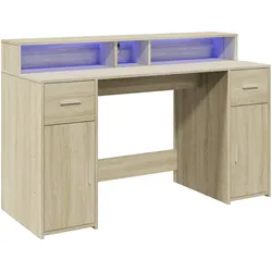 Helloshop26 - Bürotisch Arbeitsplatz Computermöbel Schreibtisch mit LED-Beleuchtung Sonoma-Eiche-Holzwerkstoff braun 02_0023426