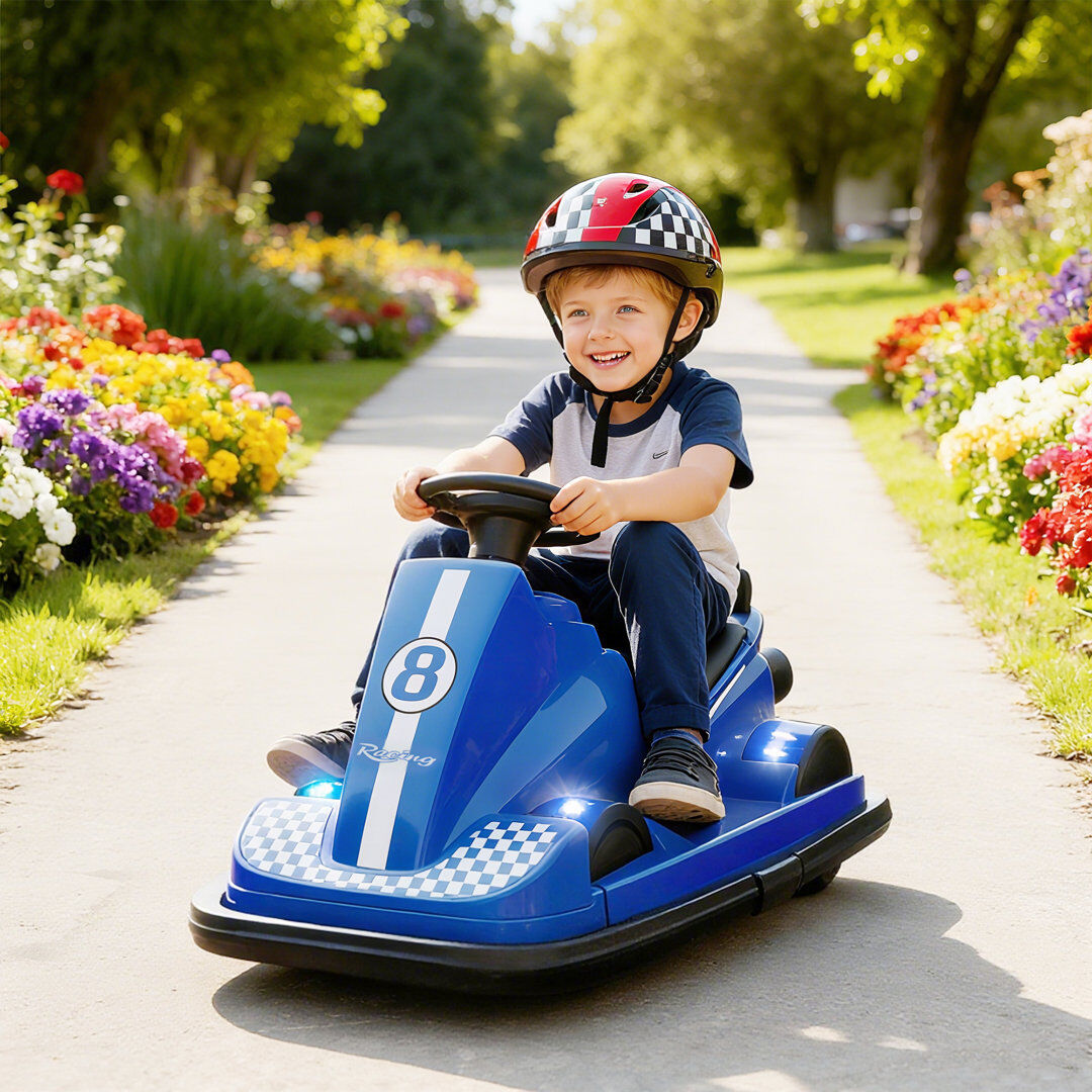 HOMCOM AIYAPLAY Electric Kids Bumper Car with 360 Degree Rotation Spin Blue