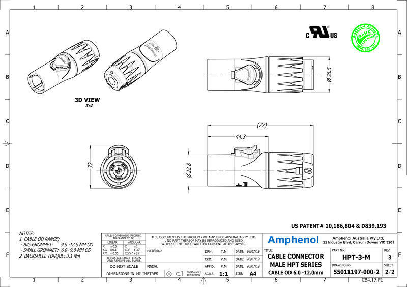 Amphenol HPT-3-M Black