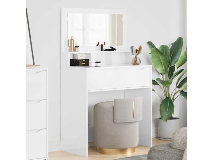 Schminktisch für Schlafzimmer, Weiß glänzend Holzwerkzeug, Schubladen mit Kugelschienen, rechteckige Form, Beauty-Aufbewahrung, minimalistisches Design