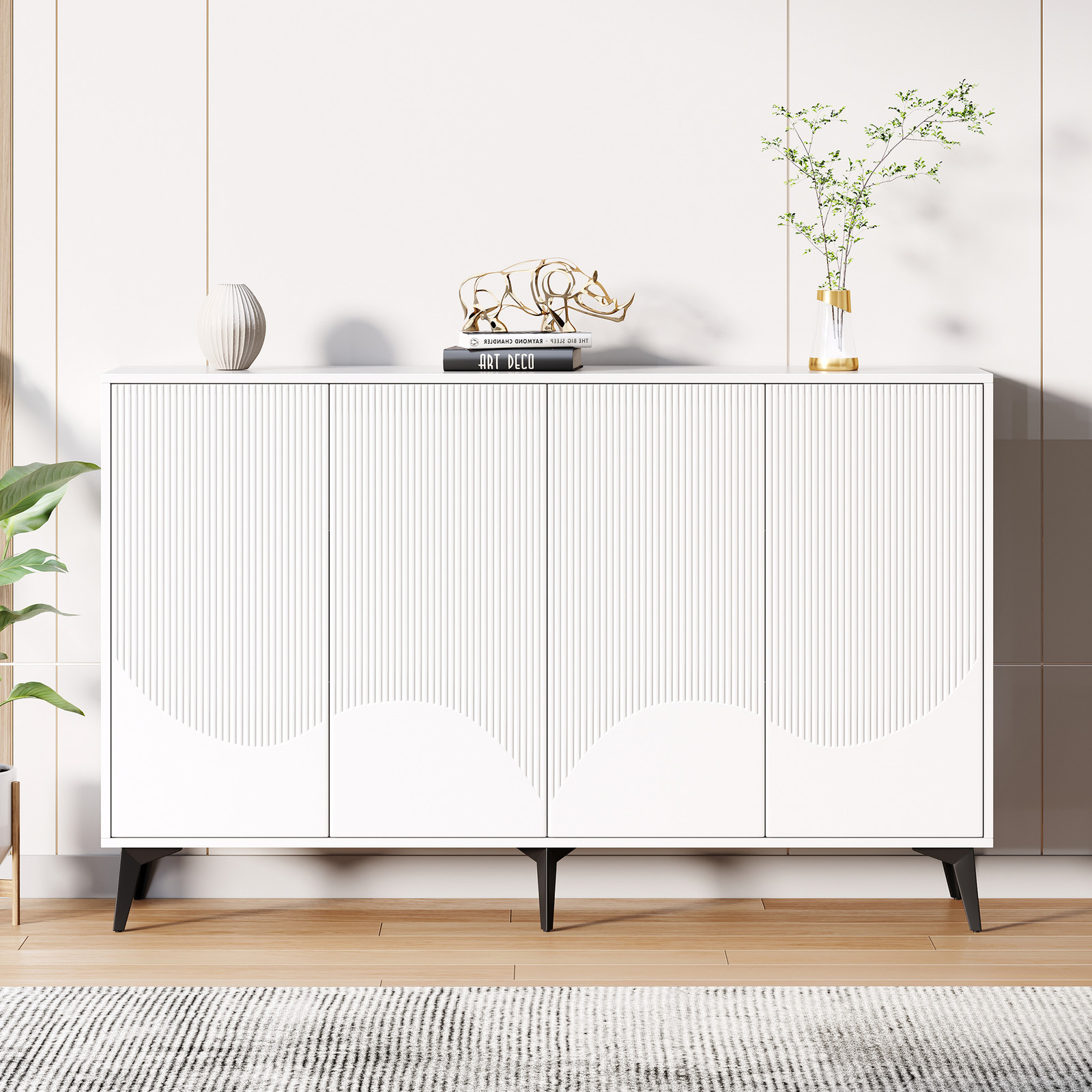 Merax multifunctionele hoge kast met verstelbare legplanken en metalen poten, wit