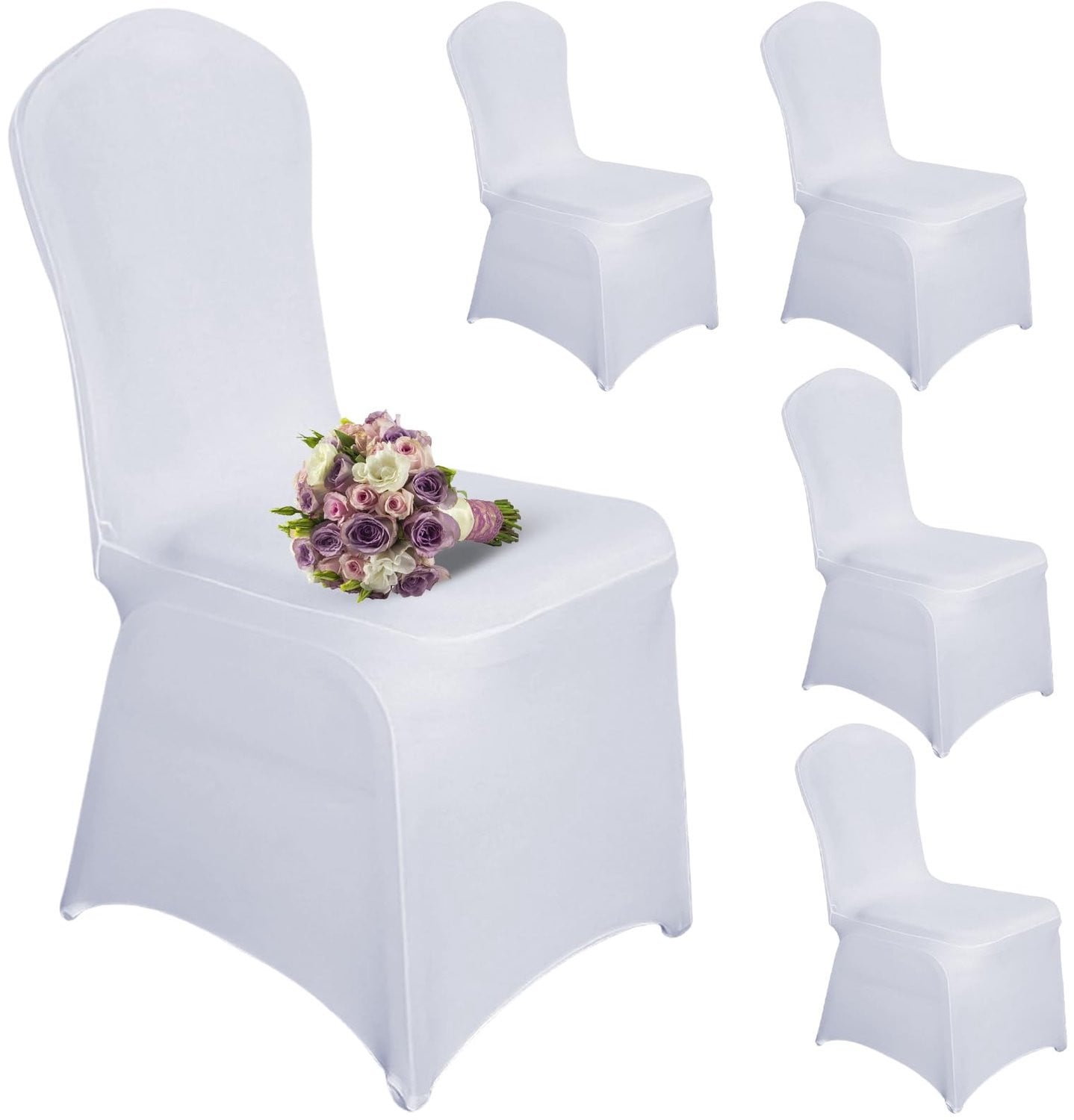 Set van 5 Universele Stretch Spandex Stoelhoezen Wit voor Eetkamerstoelen