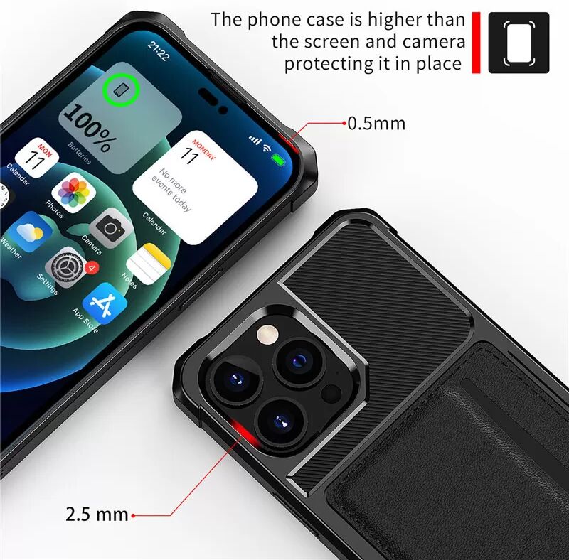 INF Schwarze Kartenhalter Stoßfeste Hülle kompatibel mit iPhone 15 Plus iPhone 15 Plus