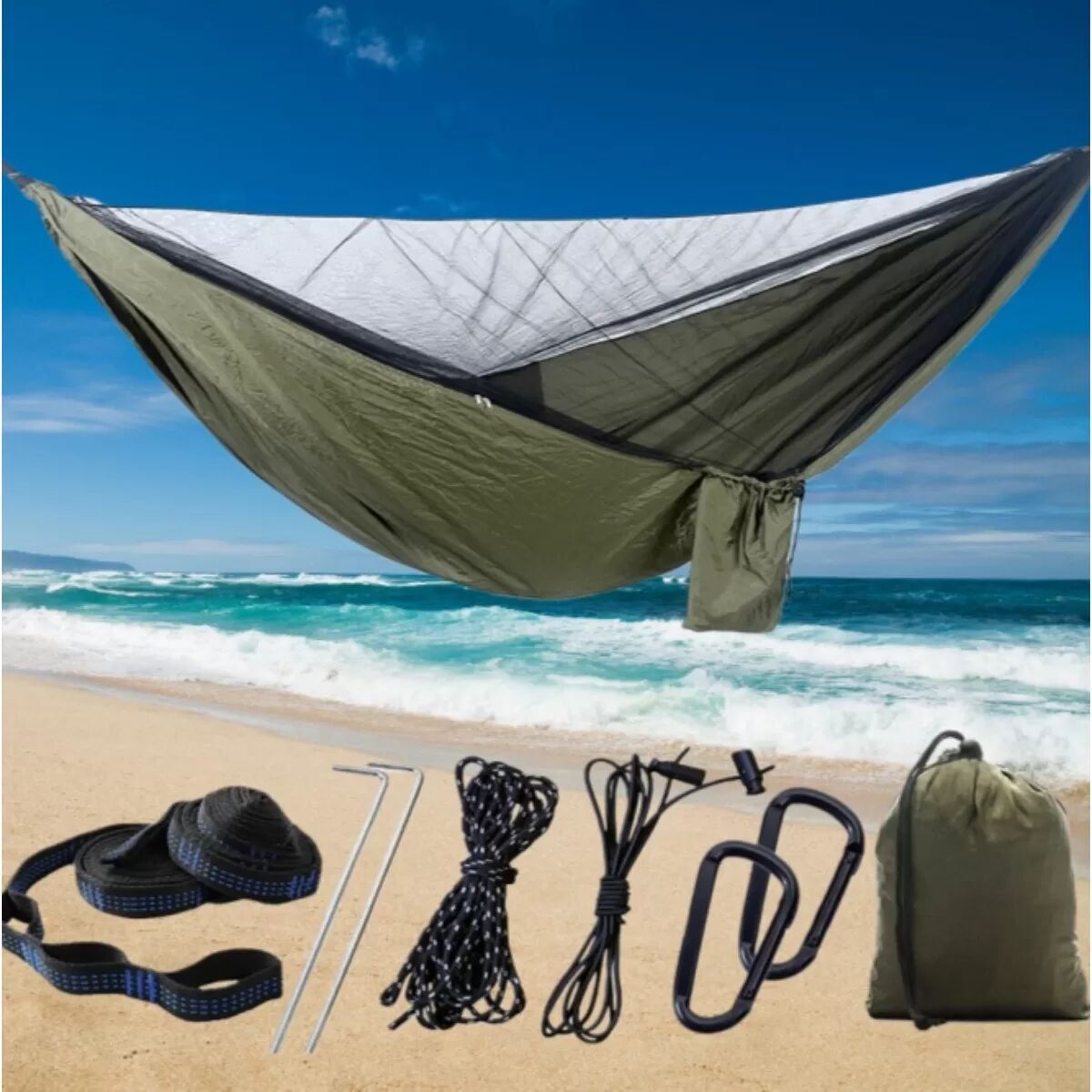 INF Hamac Moustiquaire de Camping 290x140, Lit de Voyage Léger et Portable Vert