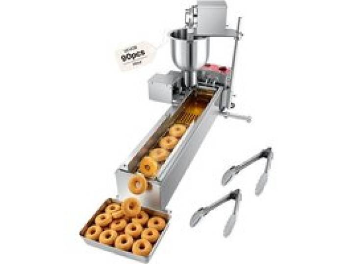 VEVOR kommerzielle automatische Donut Maschine Maker, einreihige Herstellungsausrüstung aus Edelstahl (90 Stk./h) elektrische Donut-Fritteuse mit 3 Formengrößen für Bäckereien Restaurants Café
