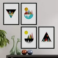 POSTER Set mit 4 bunten Berg im Rot und Blautönen A4 Rahmenlos