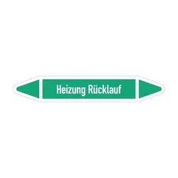 Aufkleber I RKZ-Etikett Heizung Rücklauf,DIN 2403,grün/weiß,für Ø 40-60mm,218x37mm,5/Bogen