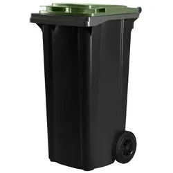Hardwex schwarze Mülltonne 120 l mit grünem Deckel
