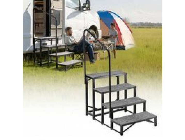 VEVOR Wohnmobiltreppe 4 Stufen Einstiegshilfe 299,38 kg Tragkraft Wohnmobil Trittstufe mit Antirutschmatte Außentreppe für Camper Wohnwagen Mobilheim Pool Spa Standtreppe für Senioren Hunde Schwarz