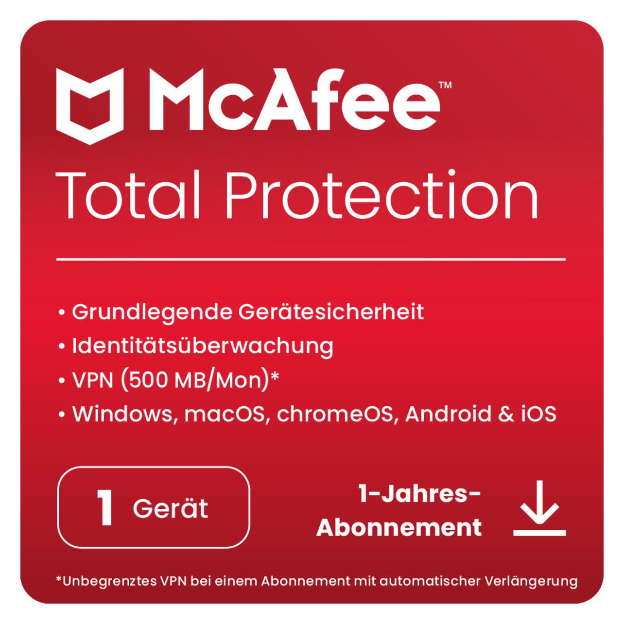 McAfee Total Protection (1 User, 1 Geräte/User, 12 Monate) (MTP00GNR1RDD)