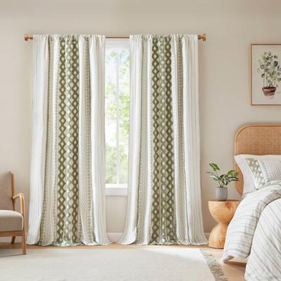 Ink and Ivy INK+IVY Imani 100% Cotton Boho Tufted Chenille Stripe Lined Single Curtain Panel