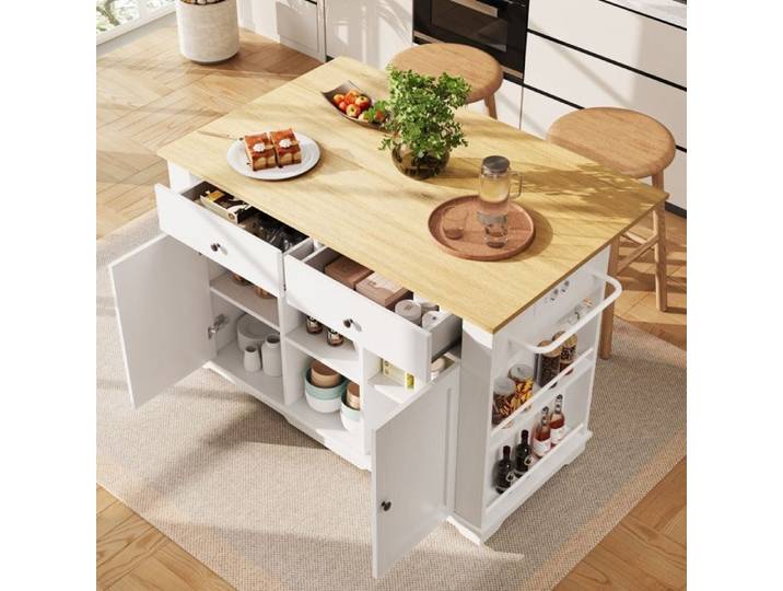 Îlot cuisine desserte équipée d'une multiprise Ilot central cuisine avec plan de travail desserte à manger avec veinage de bois