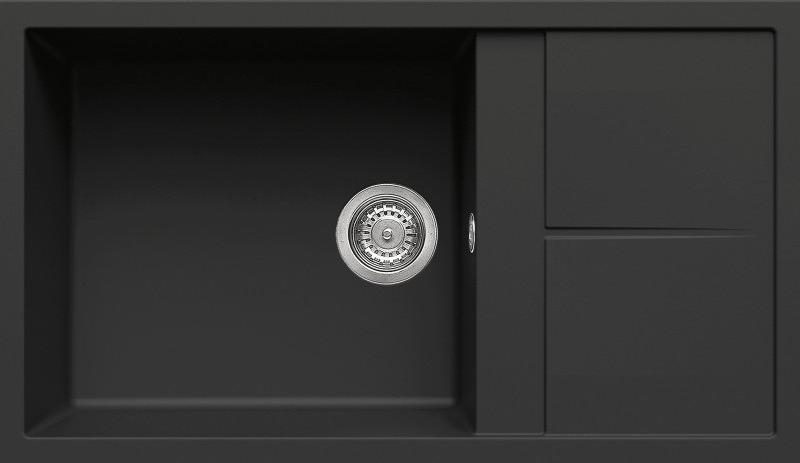 Elleci Unico 410, Aufsatzwanne, Rechteckig, Granitek, Schwarz, 1 Becken, Rechteckig