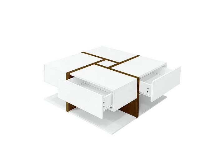 Rutaqian Couchtisch Beistelltisch mit 4 Schubladen, Stauraum unten, 78x78x36 cm (Couchtisch, Einzigartige Farbabstimmung und Liniendesign)