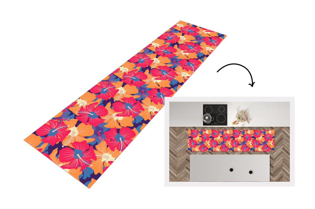 KitchenYeah Keukenloper Hawaii Bloemenpatroon Vinyl 200 x 50 cm