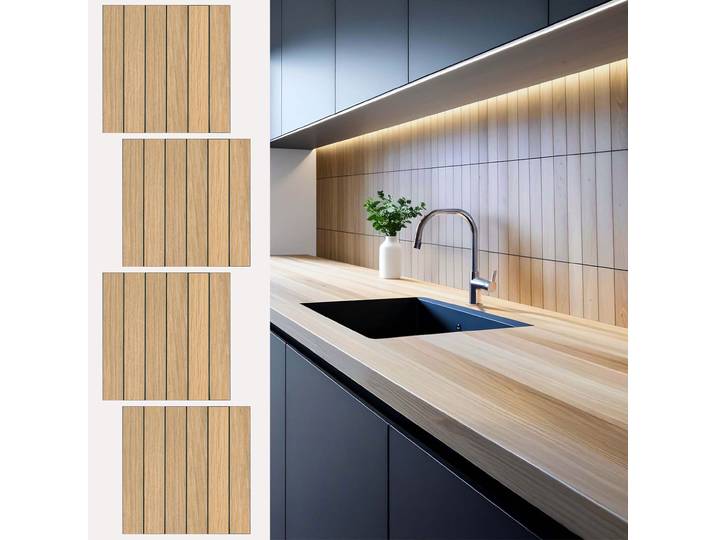 4er-Set Fliesenaufkleber, selbstklebend, quadratisch, Holzoptik